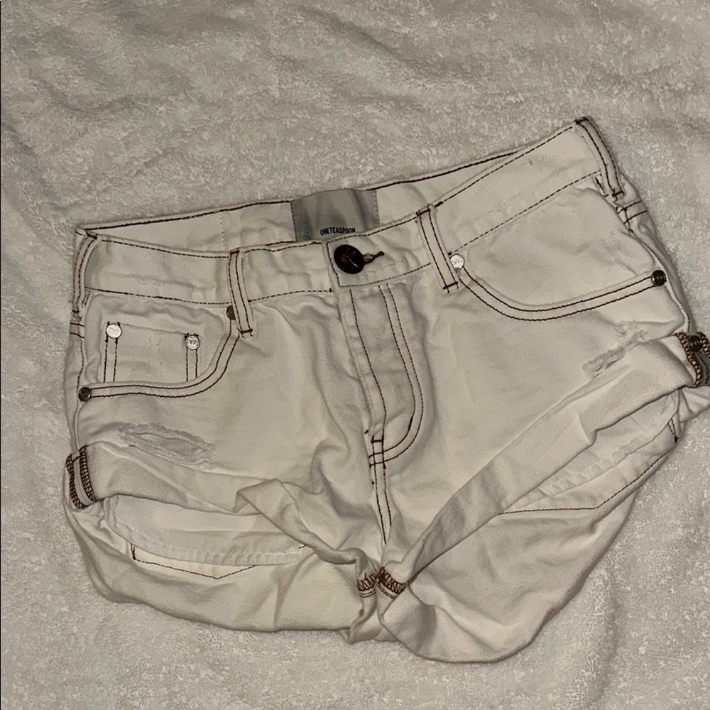 One Teaspoon White Jean Shorts Distressed Vintage